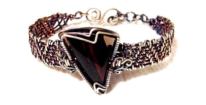 Silver Obsidian vintage bracelet