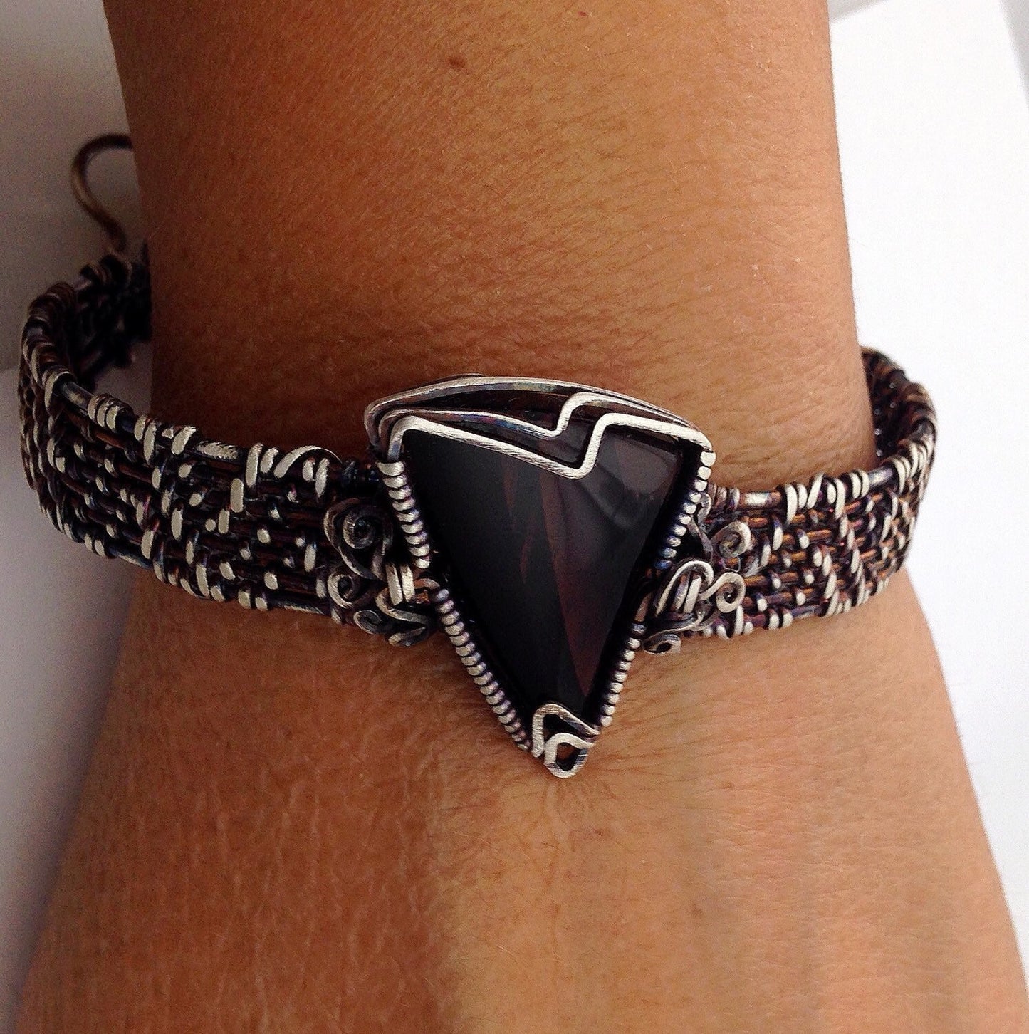 Silver Obsidian vintage bracelet