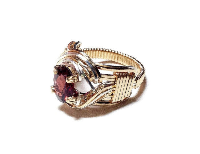 14kt Gold Silver Garnet Ring