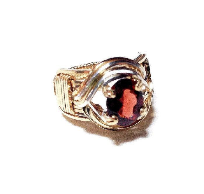 14kt Gold Silver Garnet Ring