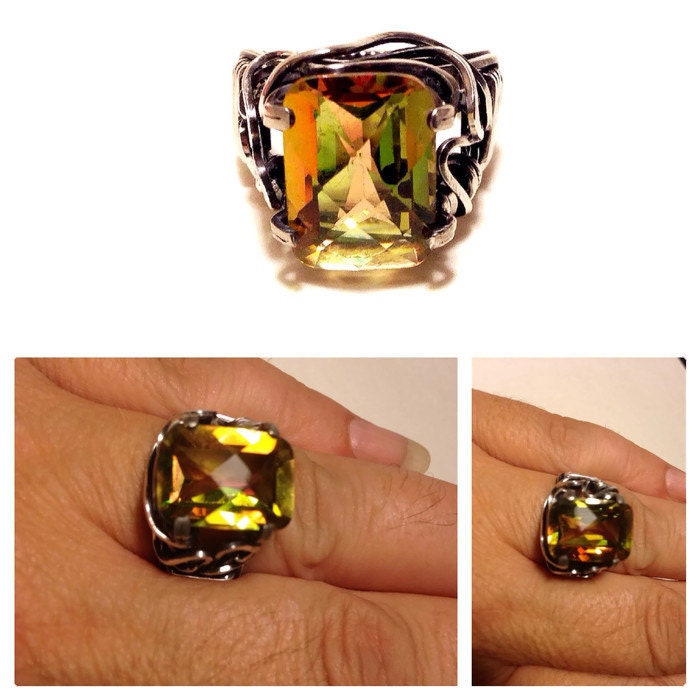 Silver Mango mystic topaz ring