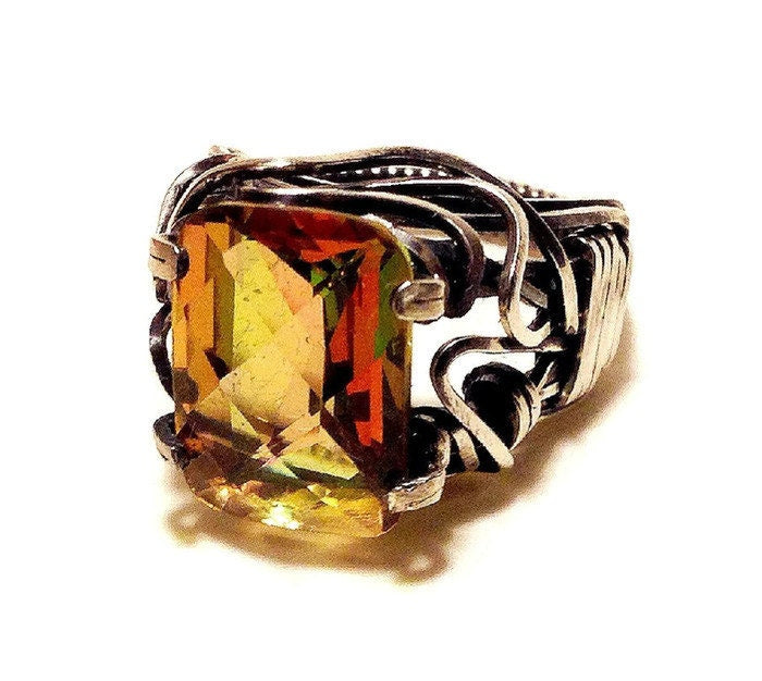 Silver Mango mystic topaz ring