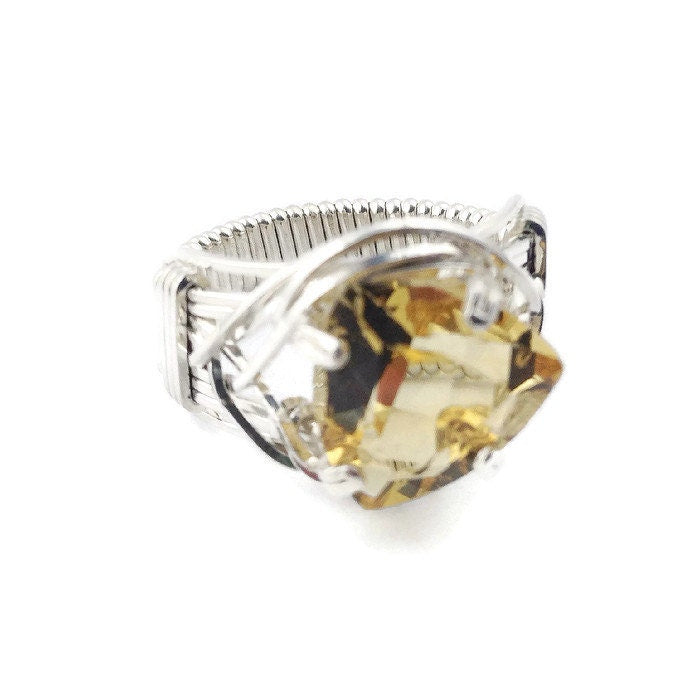 Silver Trillion Citrine solitaire ring