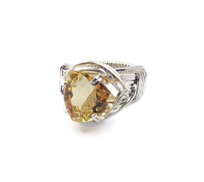 Silver Trillion Citrine solitaire ring