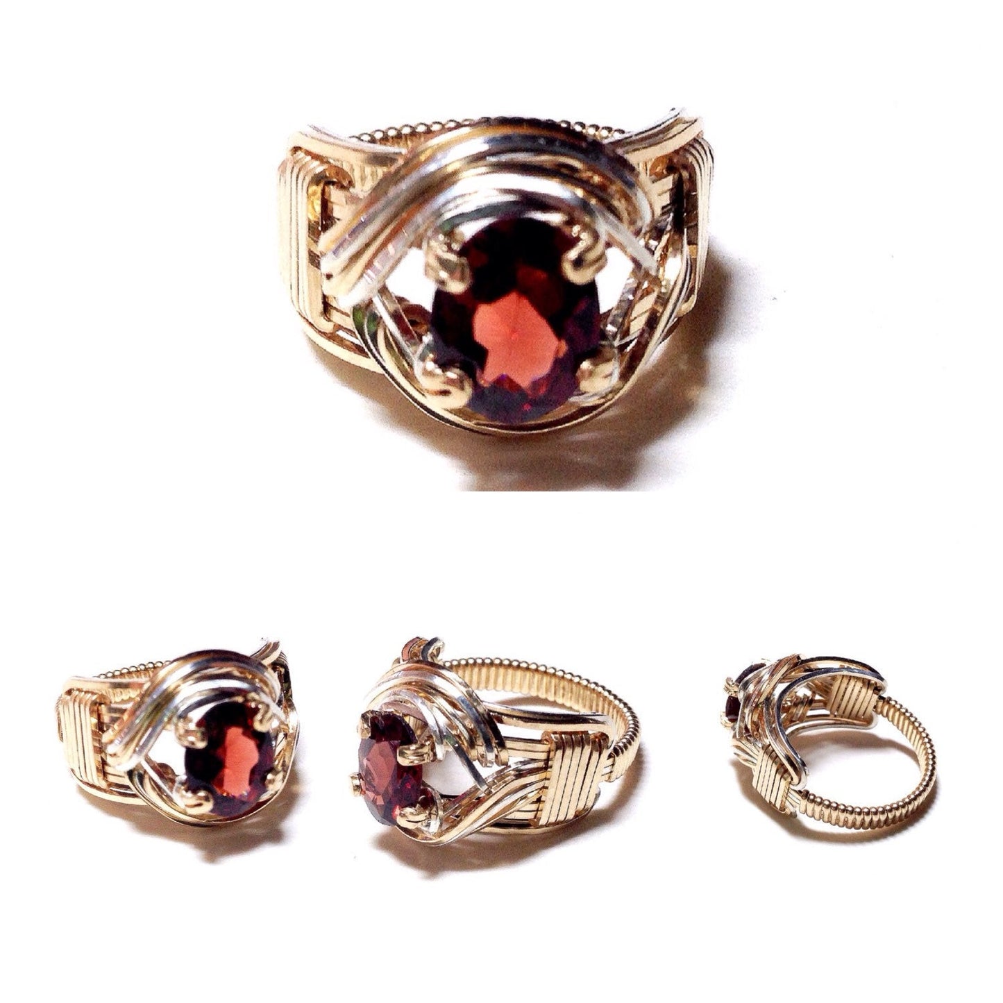 14kt Gold Silver Garnet Ring