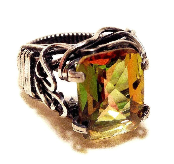 Silver Mango mystic topaz ring