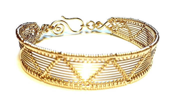 14kt gold and Sterling silver woven bracelet