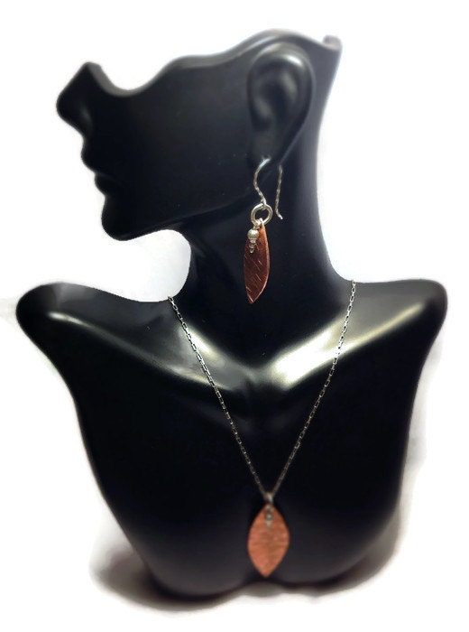 Silver hammered copper necklace and earring set