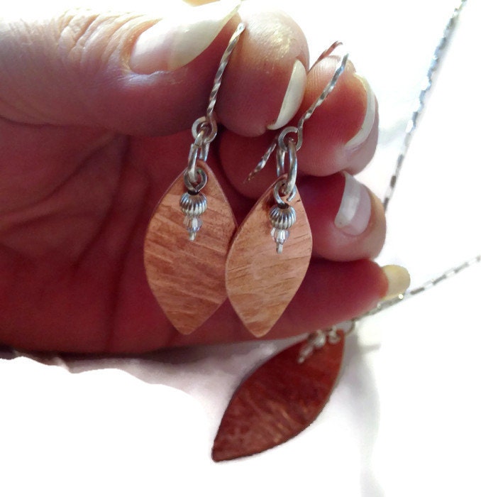 Silver hammered copper necklace and earring set