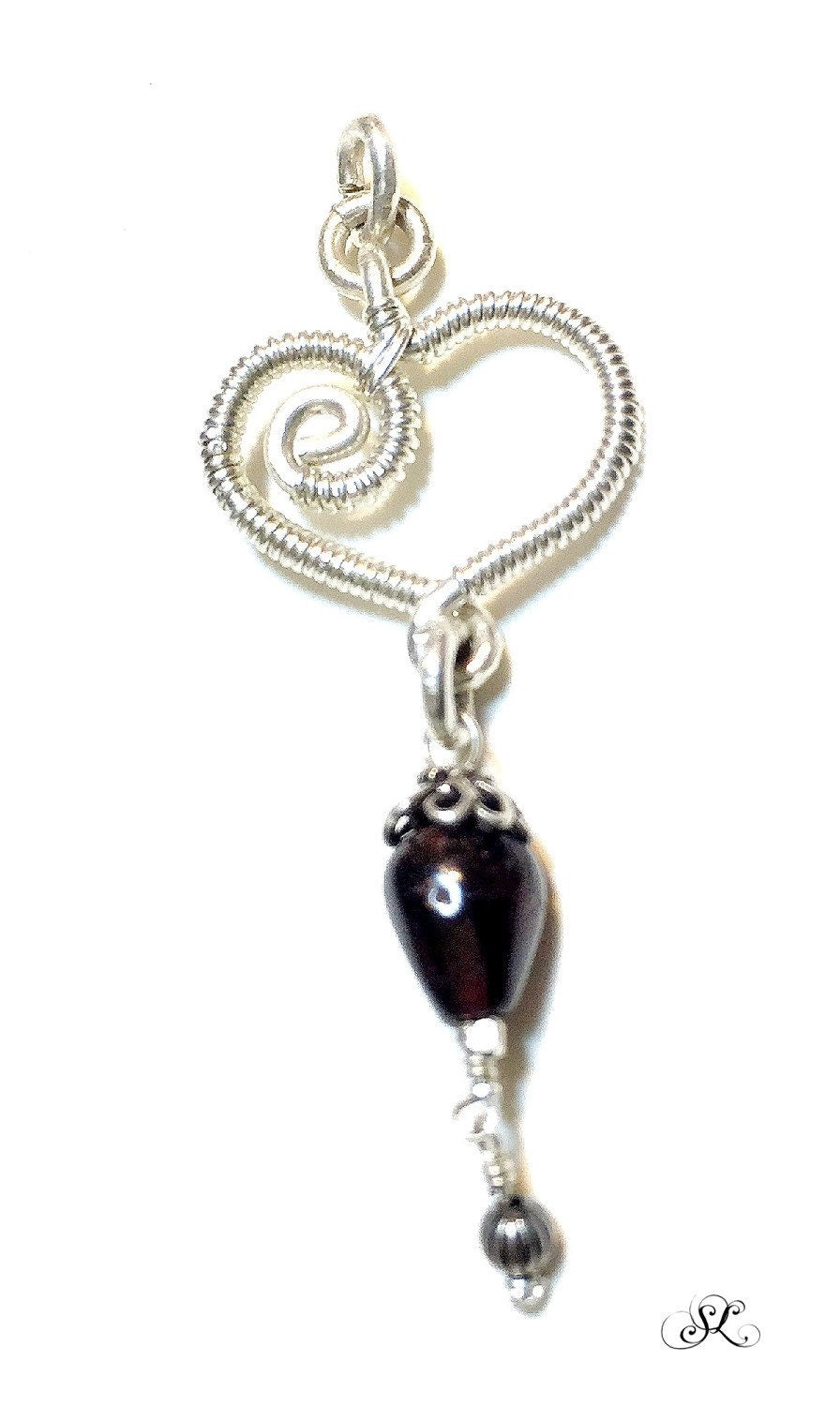 Sterling Silver Garnet Heart gemstone heart drop pendant