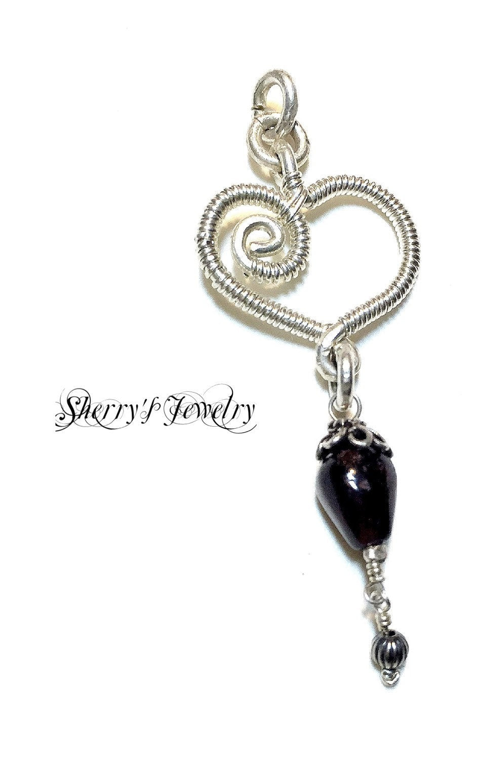 Sterling Silver Garnet Heart gemstone heart drop pendant