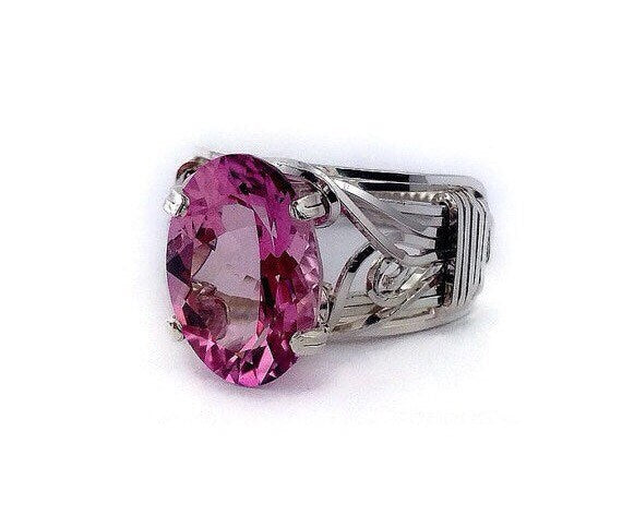 Silver Pink Topaz solitaire ring